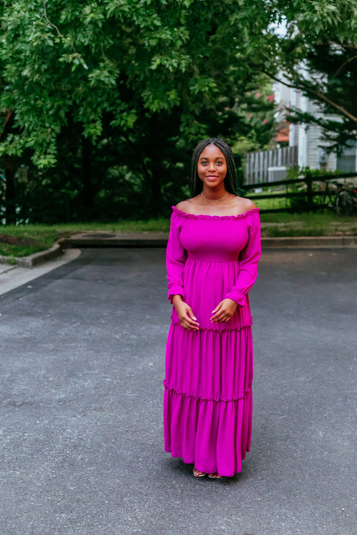 Off shoulder Sisters Dress (Pink)