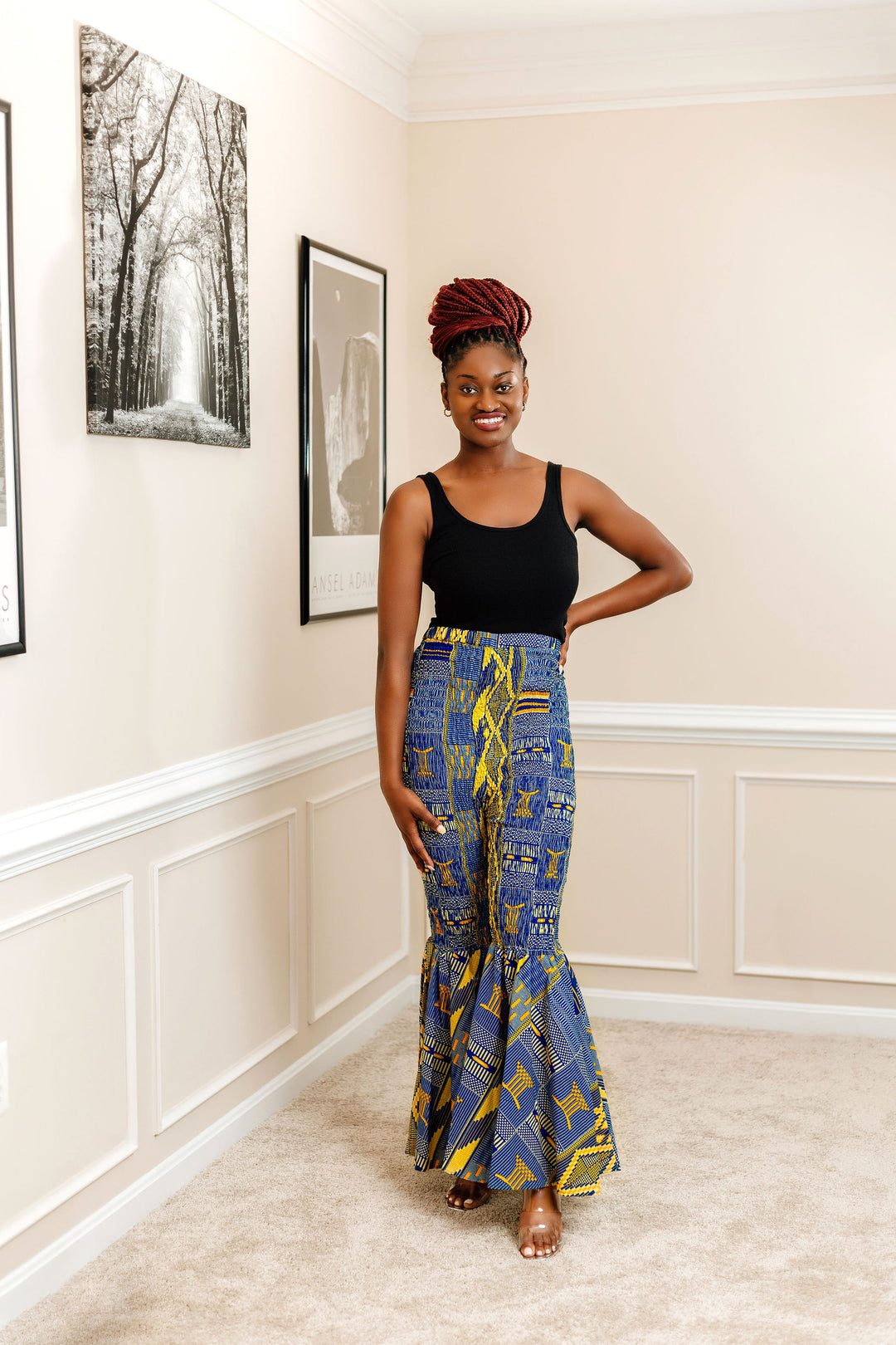 Ankara Print Bell Bottom Pants-Mint