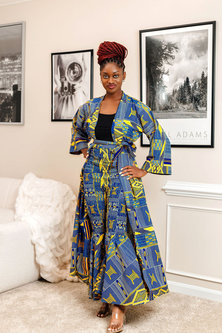 Ankara Print Maxi Duster-Mint