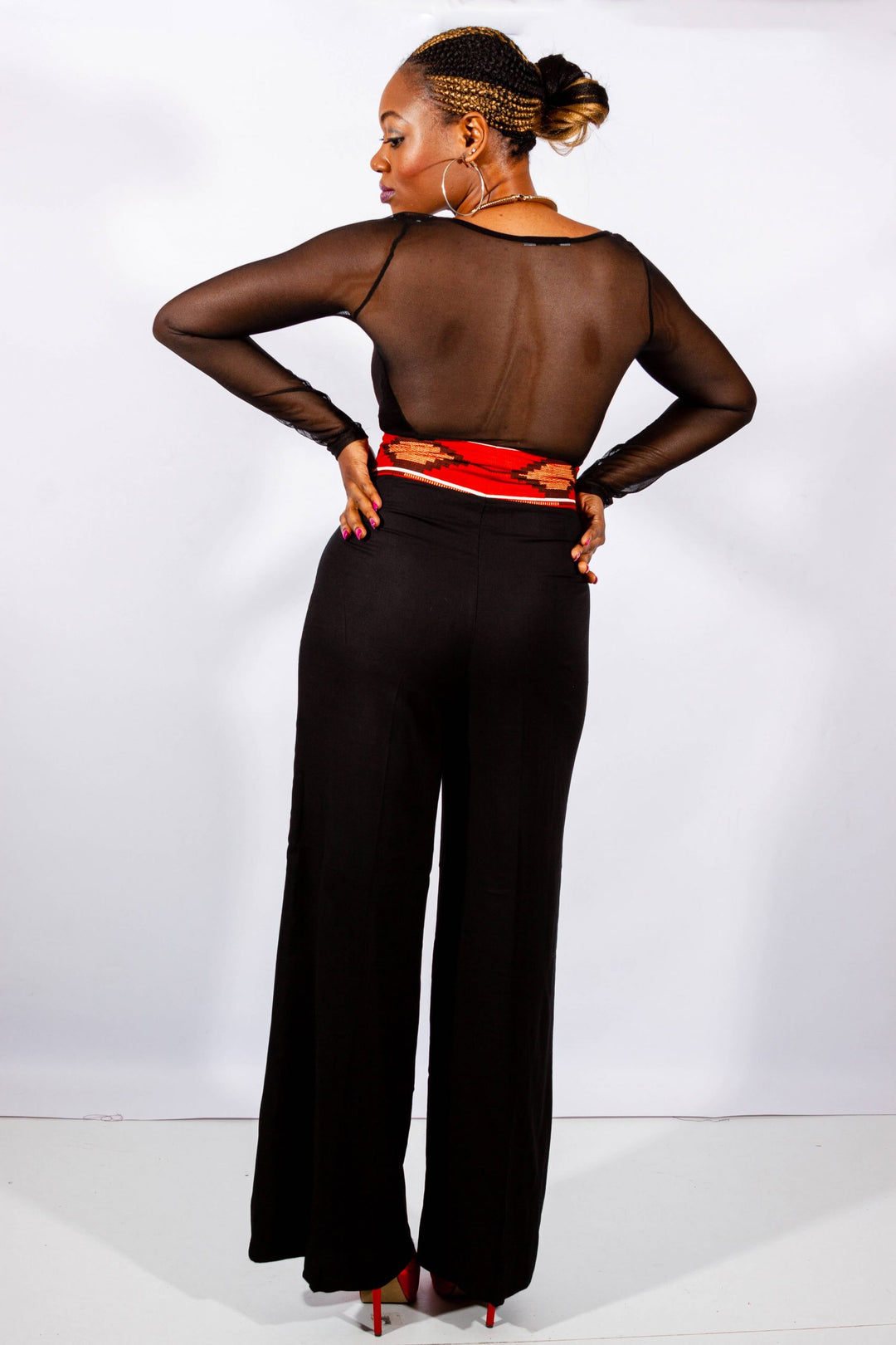 African Print High-Waisted Kente Band Pants