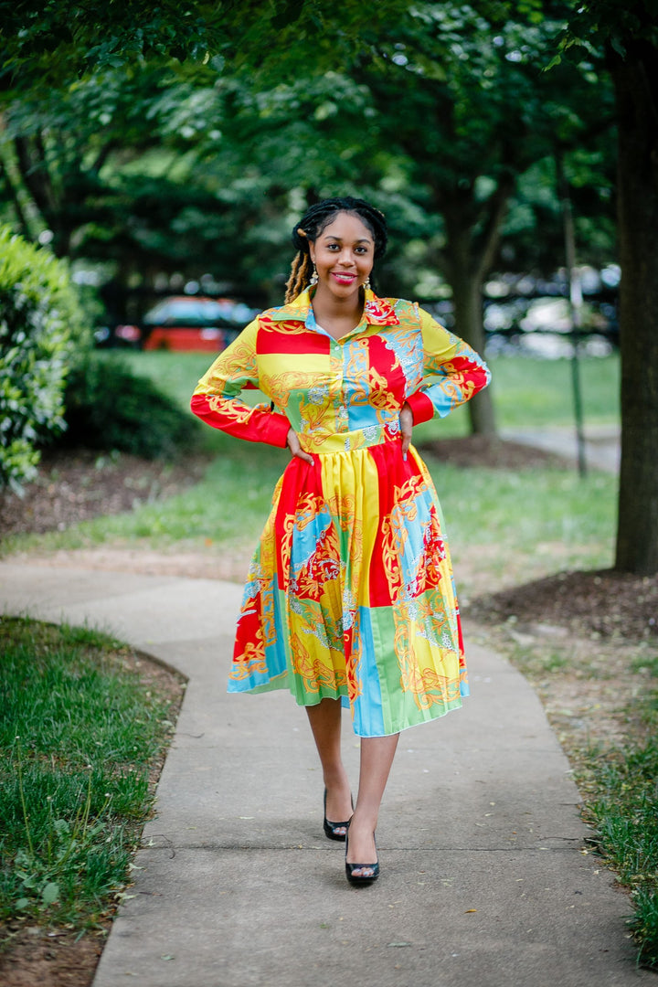 Pleated A-Line Summer Dress-Sunflower