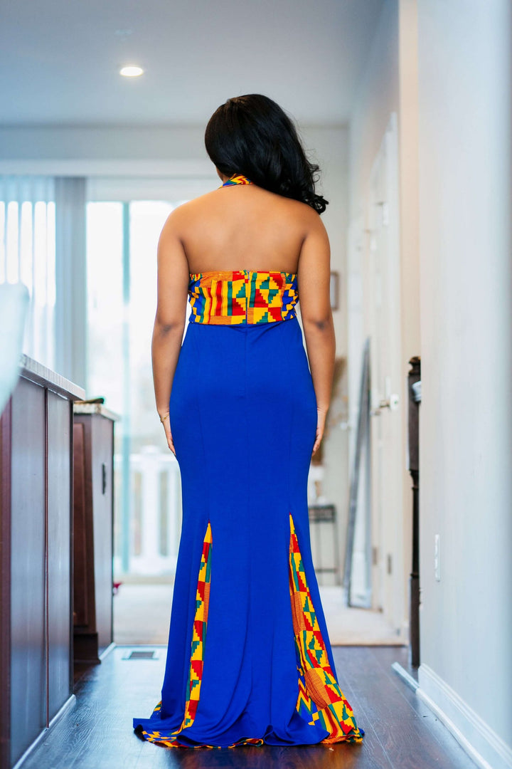 African Print Kente Prom Dress-Blue