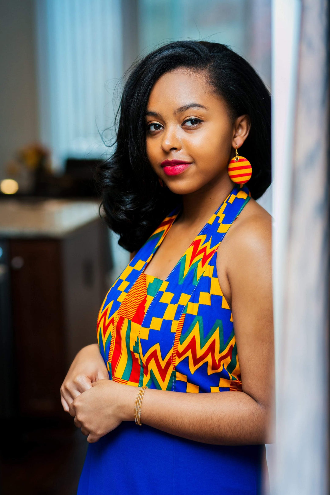 African Print Kente Prom Dress-Blue