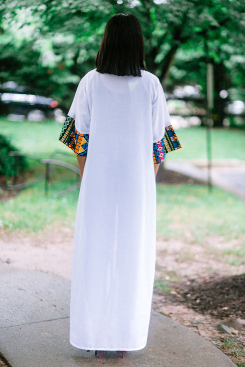 African Print Long Blouse Duster (White)