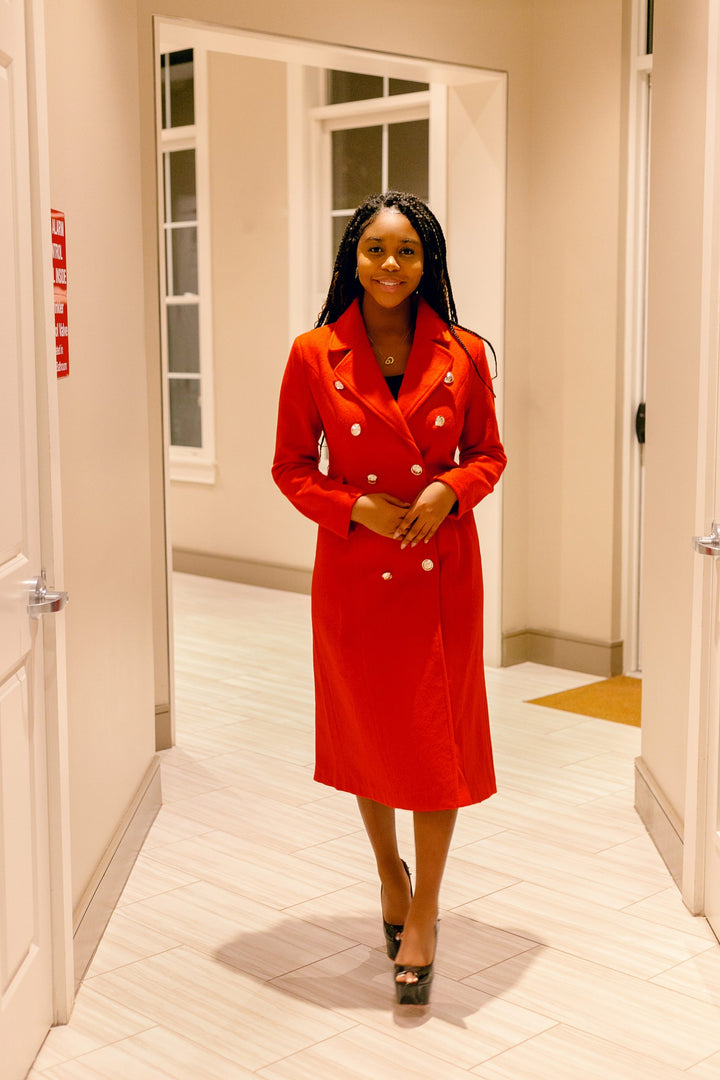 Lady in Red Maxi Coat