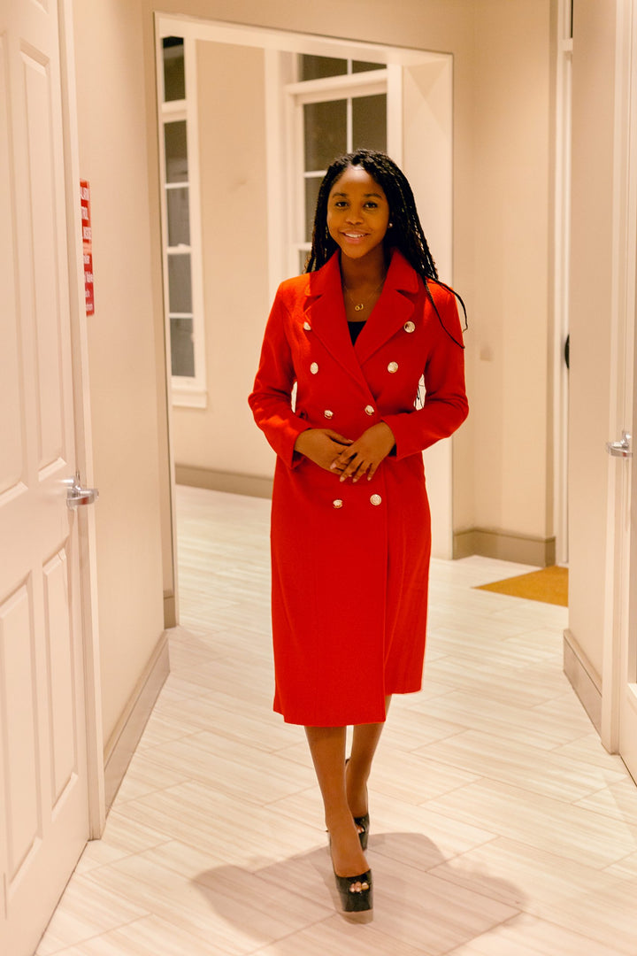 Lady in Red Maxi Coat